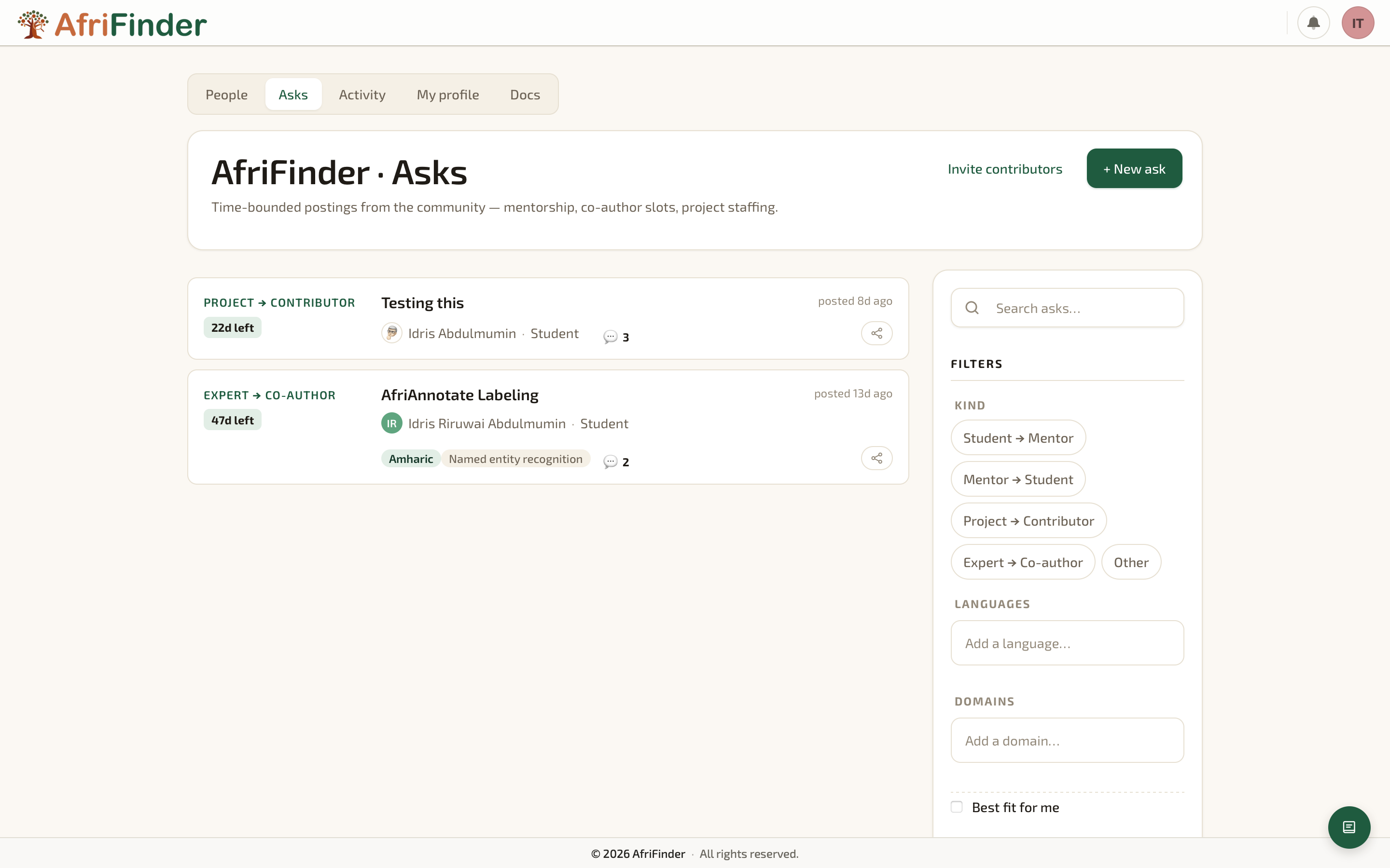 AfriFinder asks board with real community postings